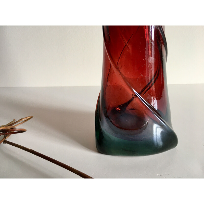 Vintage blown glass vase, coloured and iridescent, 1930