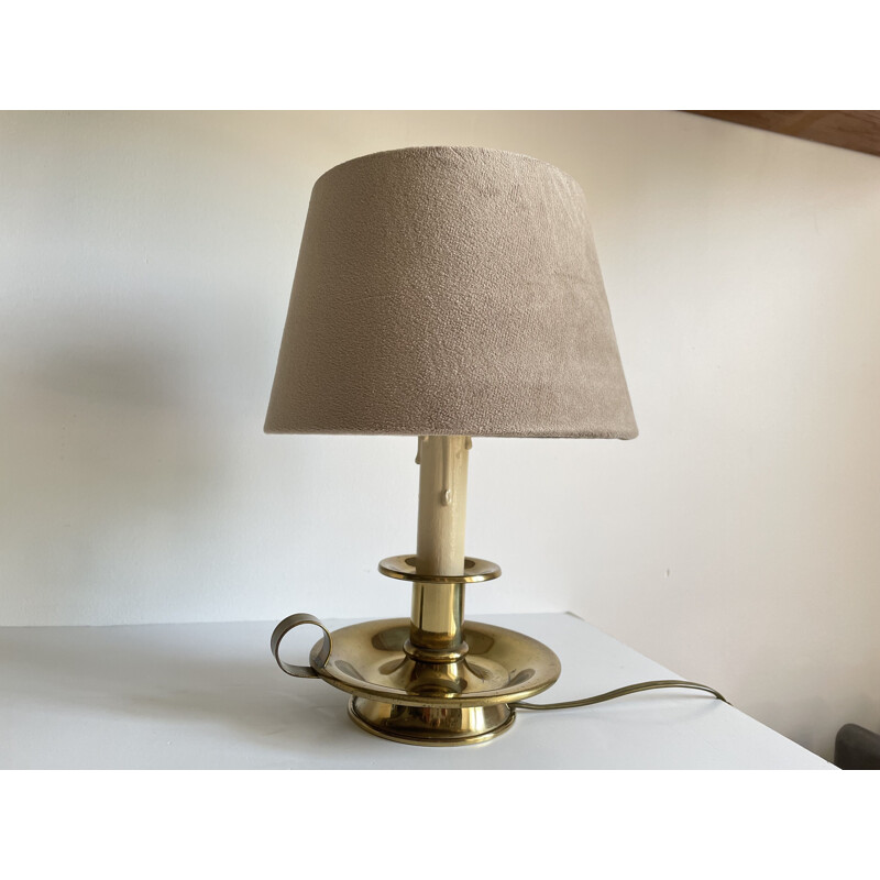 Vintage lamp in brass and beige velvet