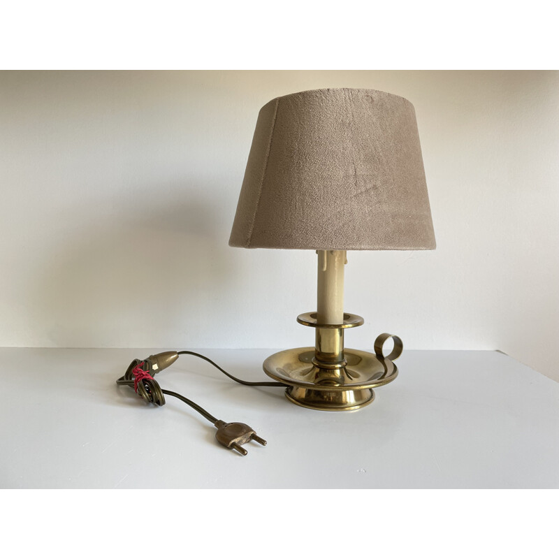 Lampe vintage en laiton et velours beige