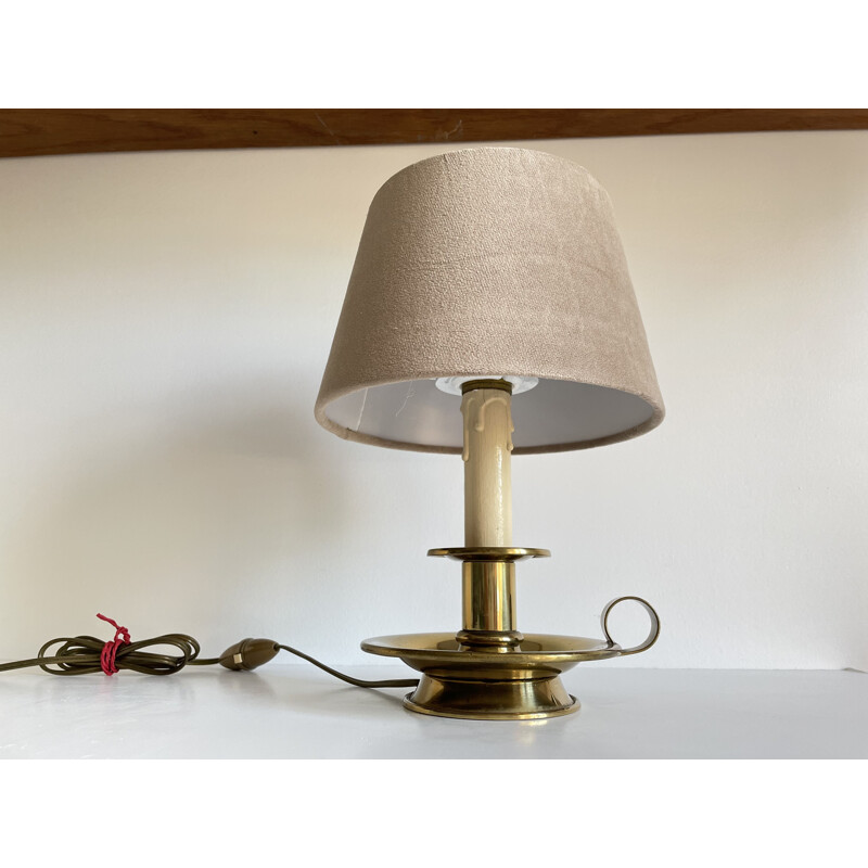 Vintage lamp in brass and beige velvet