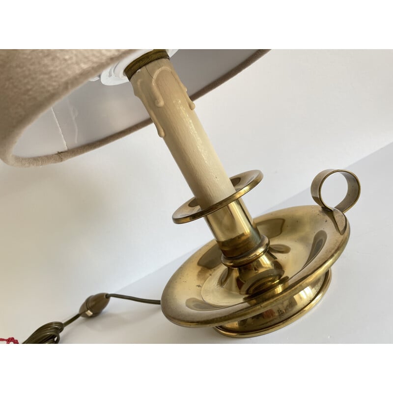 Vintage lamp in brass and beige velvet