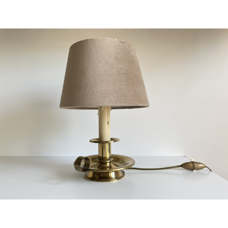 Lampe vintage en laiton et velours beige