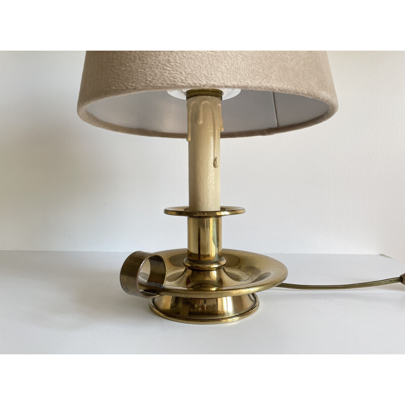 Vintage lamp in brass and beige velvet