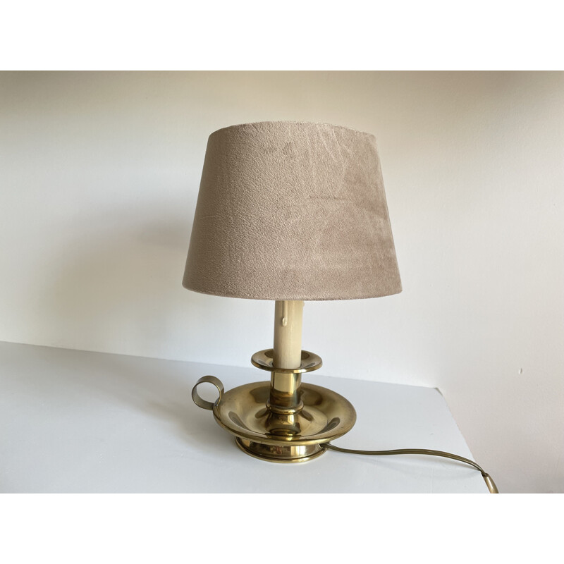 Vintage lamp in brass and beige velvet