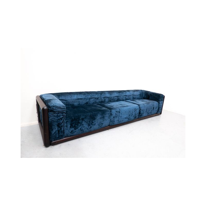 Mid-century blue velvet Cornaro sofa by Carlo Scarpa for S.Gavina, Italy 1970s