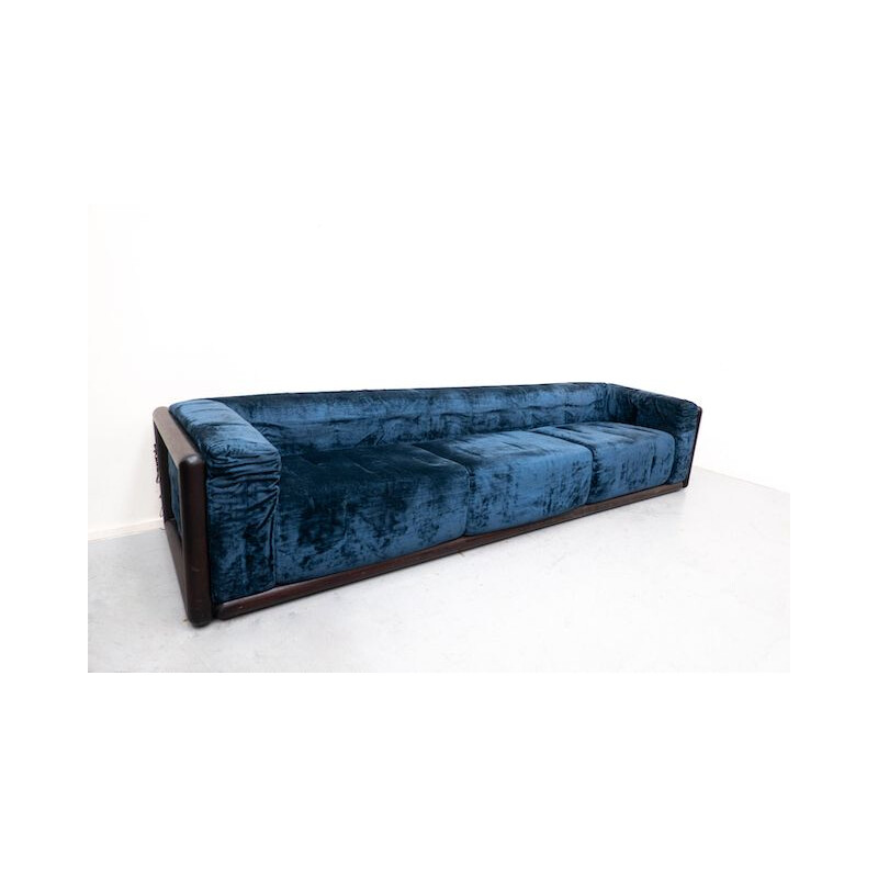 Vintage Cornaro Sofa in blauem Samt von Carlo Scarpa für S.Gavina, Italien 1970