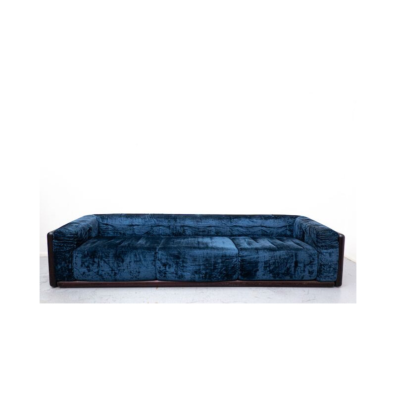 Vintage Cornaro Sofa in blauem Samt von Carlo Scarpa für S.Gavina, Italien 1970