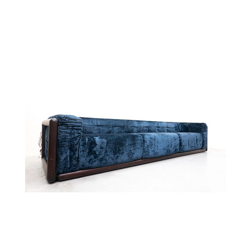 Mid-century blue velvet Cornaro sofa by Carlo Scarpa for S.Gavina, Italy 1970s