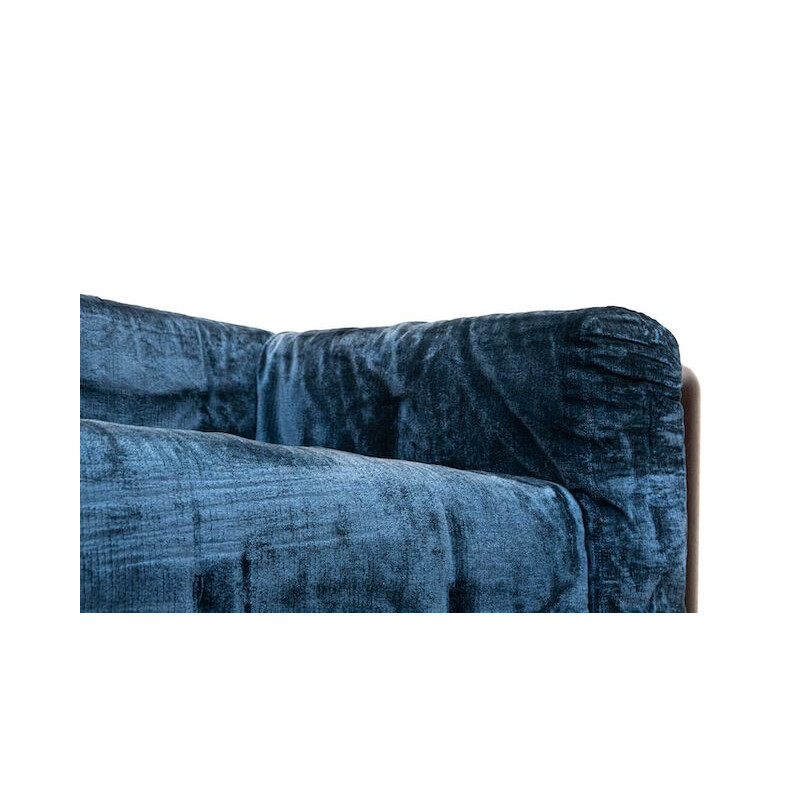 Mid-century blue velvet Cornaro sofa by Carlo Scarpa for S.Gavina, Italy 1970s