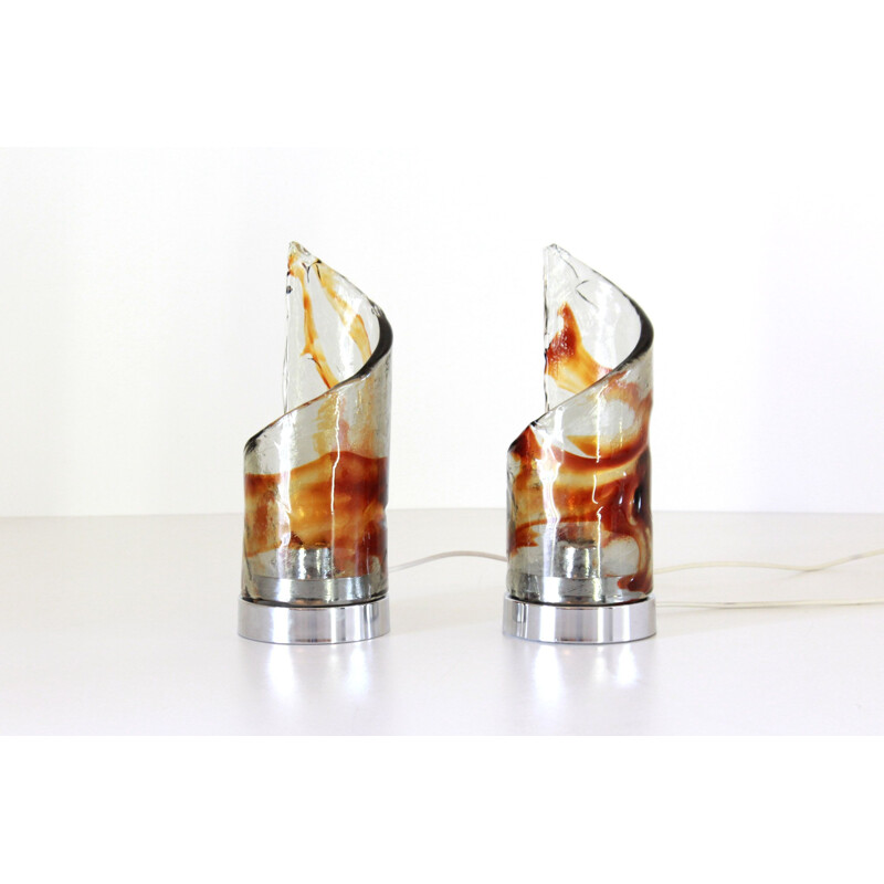 Pair of vintage Murano glass lamps by Carlo Nason for Mazzega, Italy 1970
