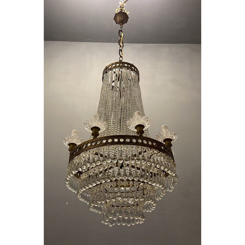 Vintage Murano glass crystal beaded chandelier, 1950s