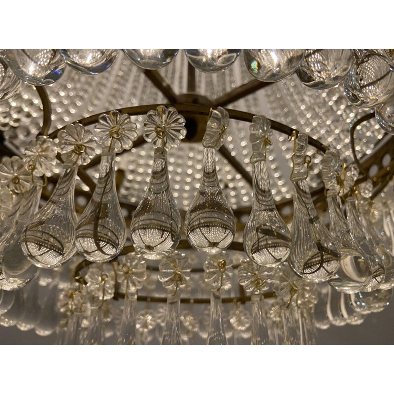 Vintage Murano glass crystal beaded chandelier, 1950s