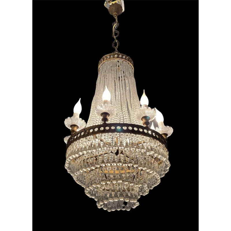 Vintage Murano glass crystal beaded chandelier, 1950s