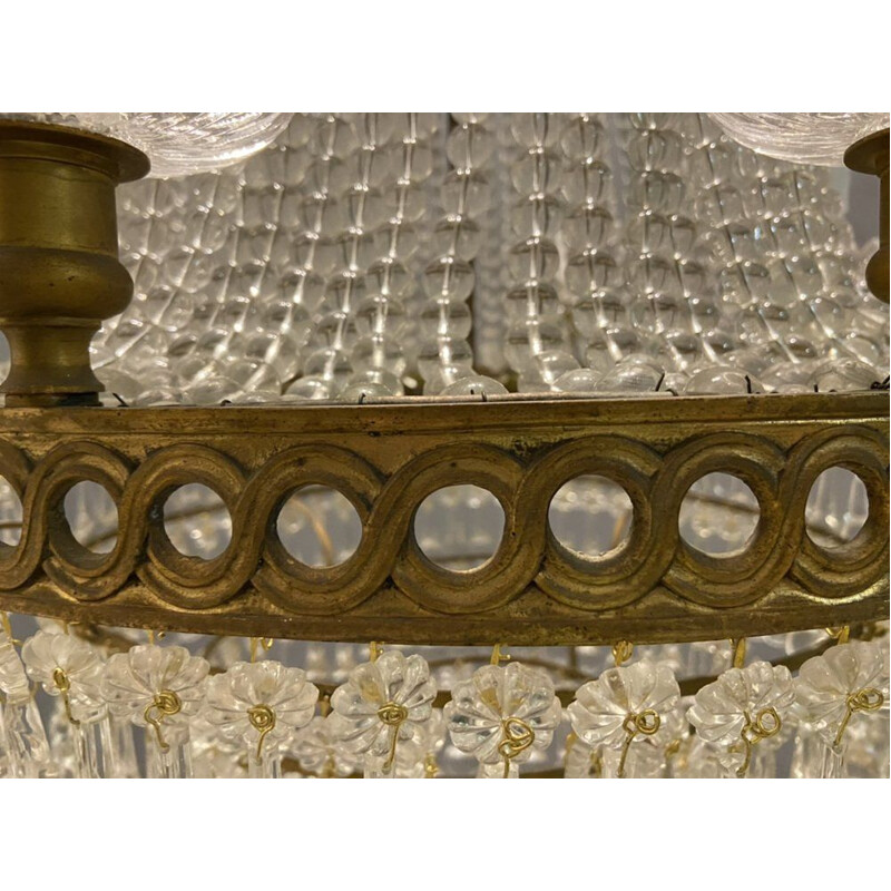 Lampadario vintage in cristallo di Murano con perline, 1950