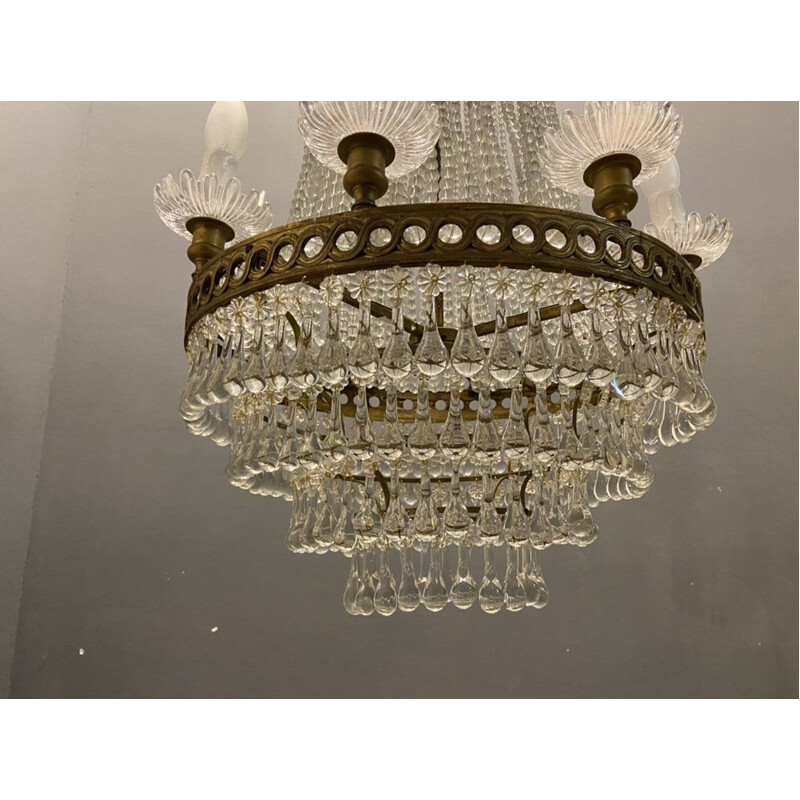 Lampadario vintage in cristallo di Murano con perline, 1950