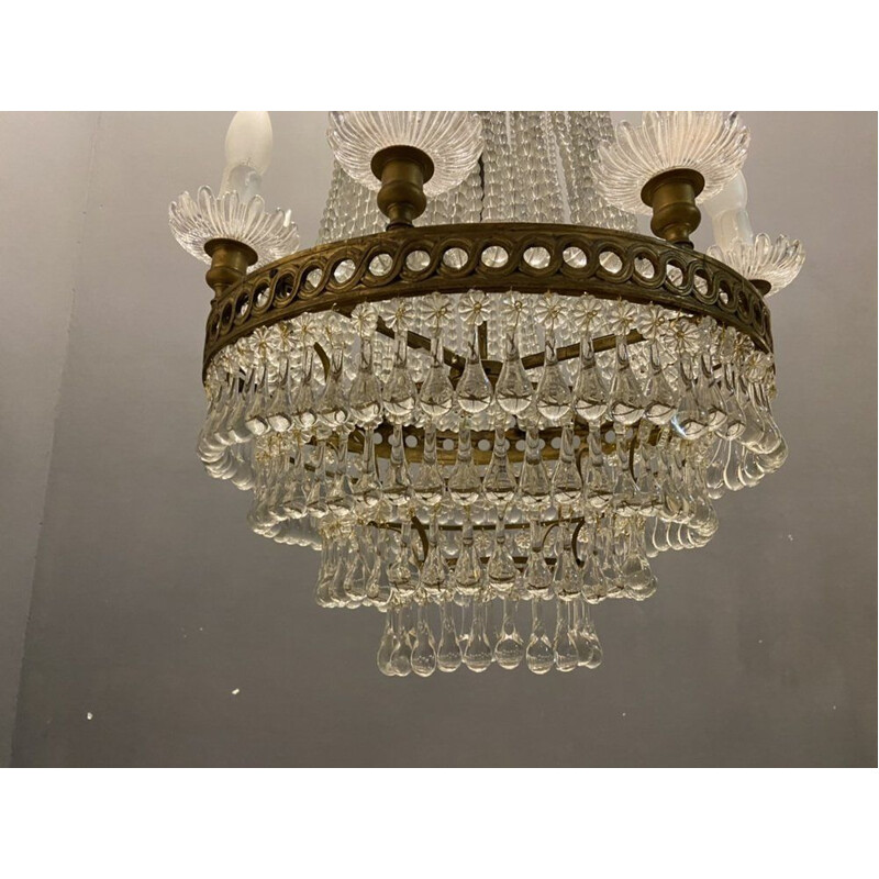 Lustre vintage en cristal de Murano avec perles, 1950