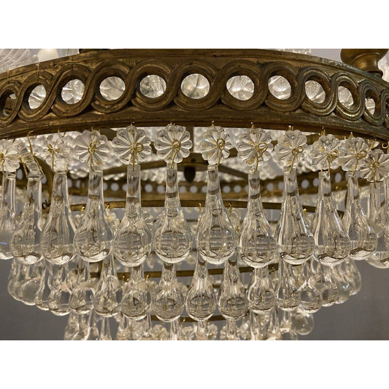 Vintage Murano glass crystal beaded chandelier, 1950s