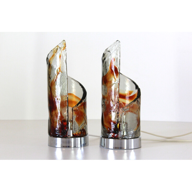Pair of vintage Murano glass lamps by Carlo Nason for Mazzega, Italy 1970