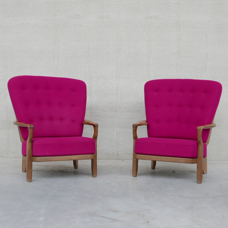 Pair of vintage "Romeo" French armchairs by Guillerme et Chambron, 1960s