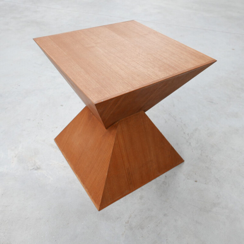 Geometric wooden mid-century side table, Belgium 1980s