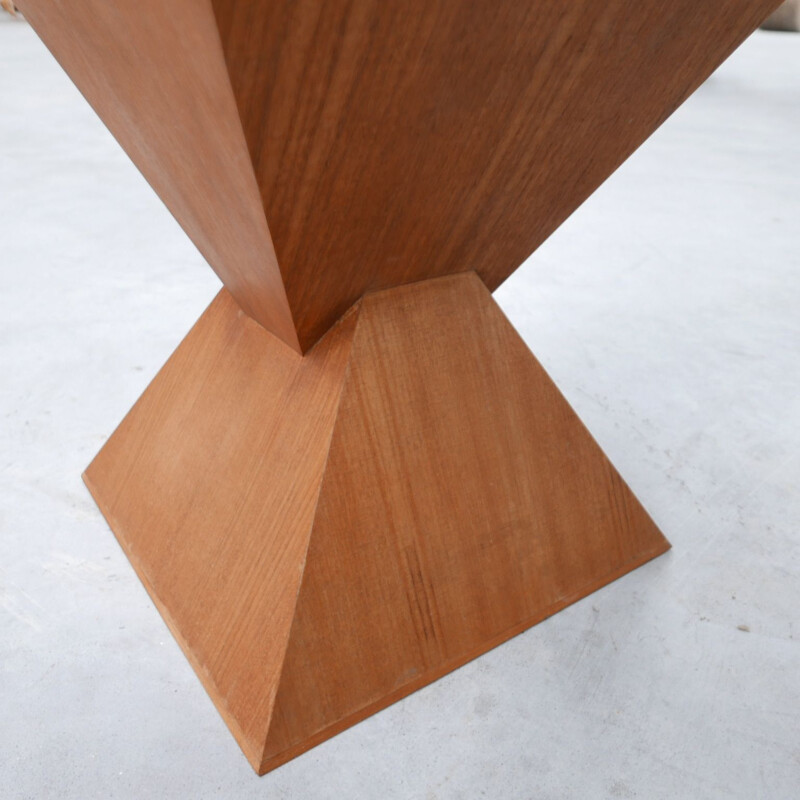 Table d'appoint géométrique vintage en bois, Belgique 1980