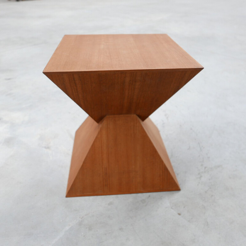 Geometric wooden mid-century side table, Belgium 1980s