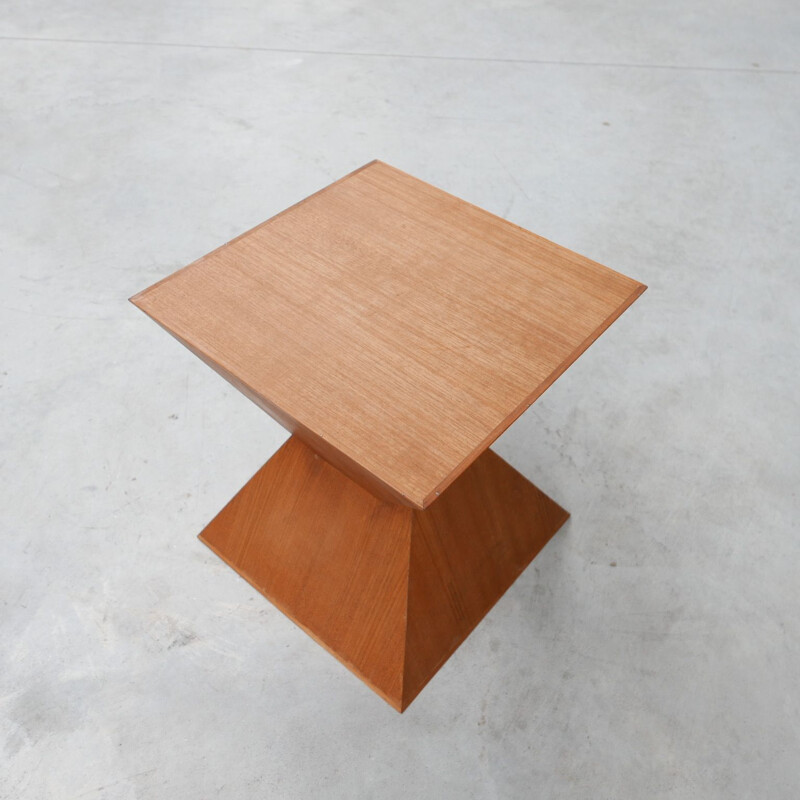 Geometric wooden mid-century side table, Belgium 1980s