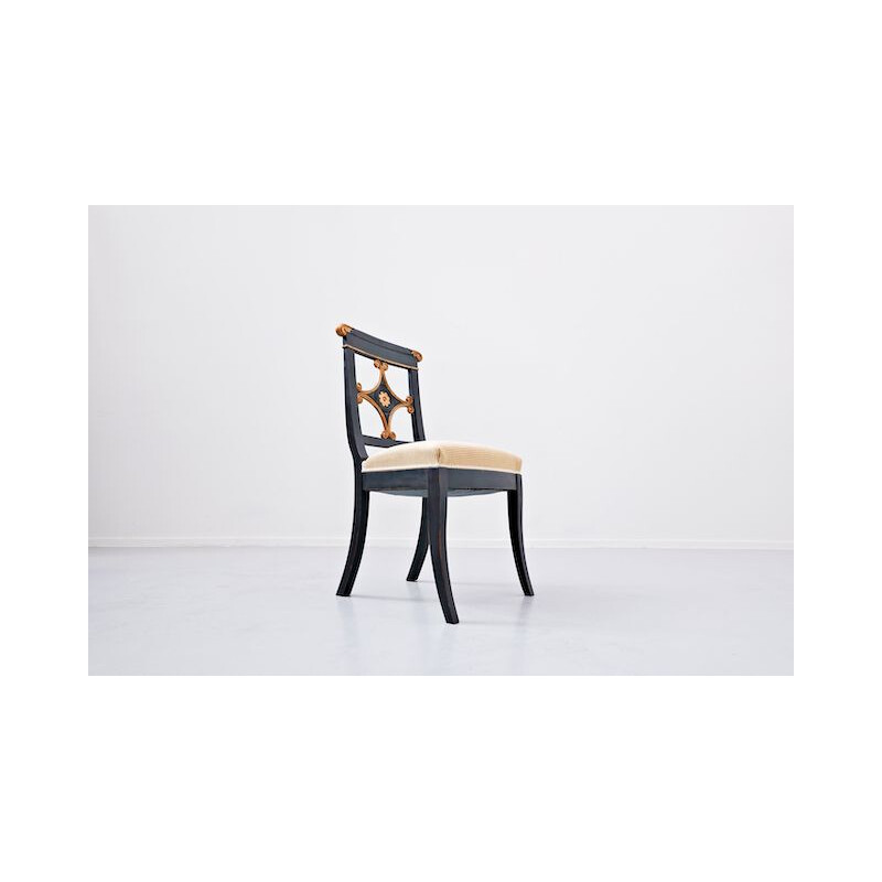 Juego de 8 sillas vintage negras y doradas, Bélgica