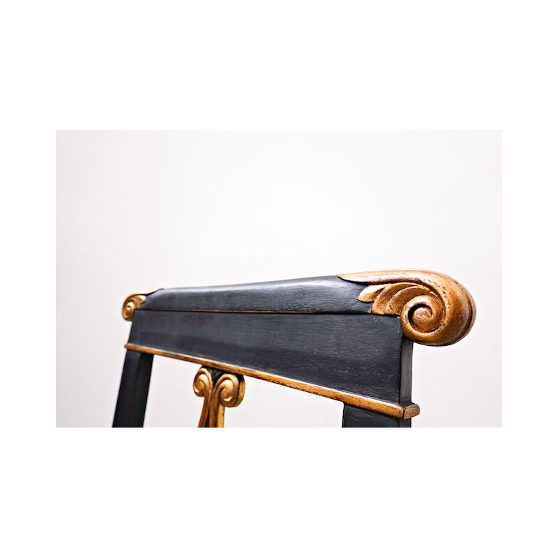 Juego de 8 sillas vintage negras y doradas, Bélgica