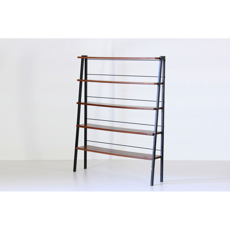 Scandinavian vintage teak and iron shelf, 1950s