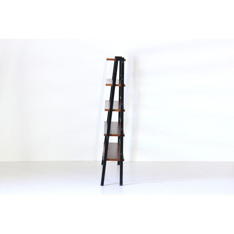 Scandinavian vintage teak and iron shelf, 1950s