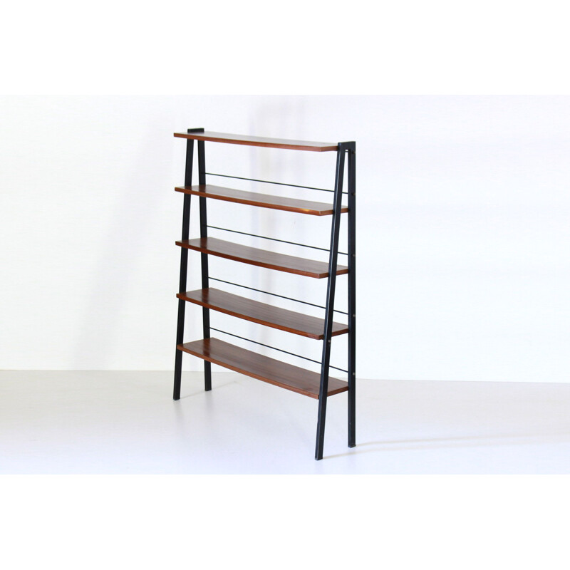 Scandinavian vintage teak and iron shelf, 1950s