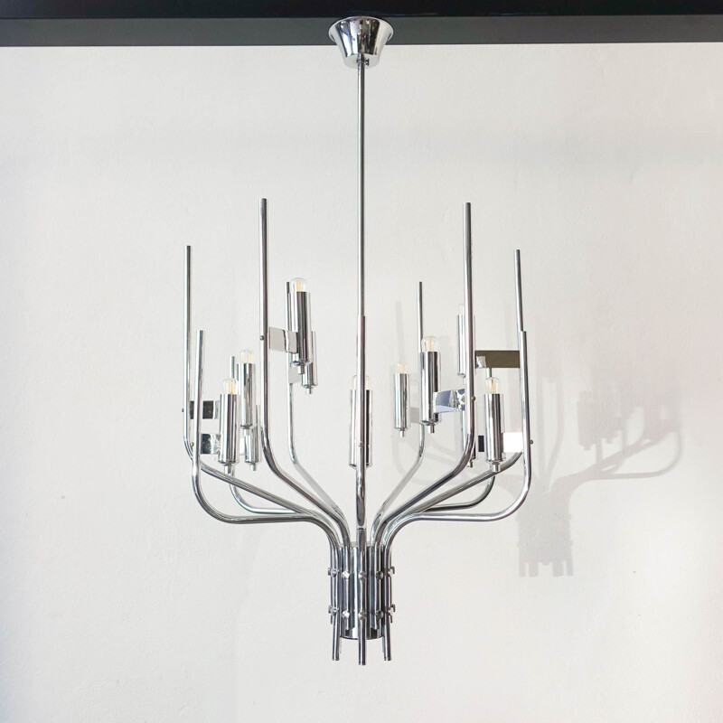 Italian vintage chrome chandelier by Gaetano Sciolari, 1970s