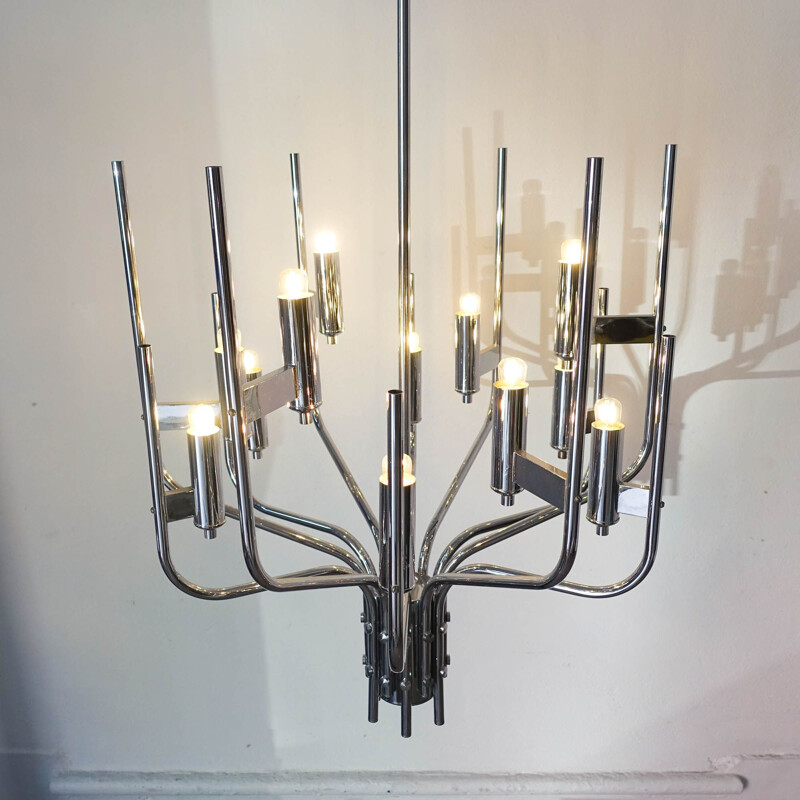 Italian vintage chrome chandelier by Gaetano Sciolari, 1970s