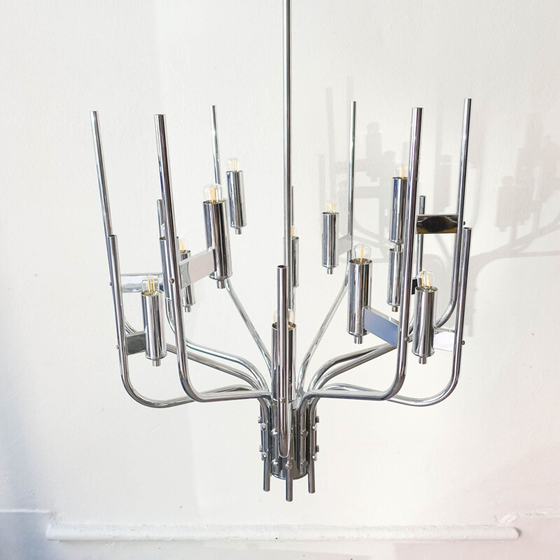 Italian vintage chrome chandelier by Gaetano Sciolari, 1970s