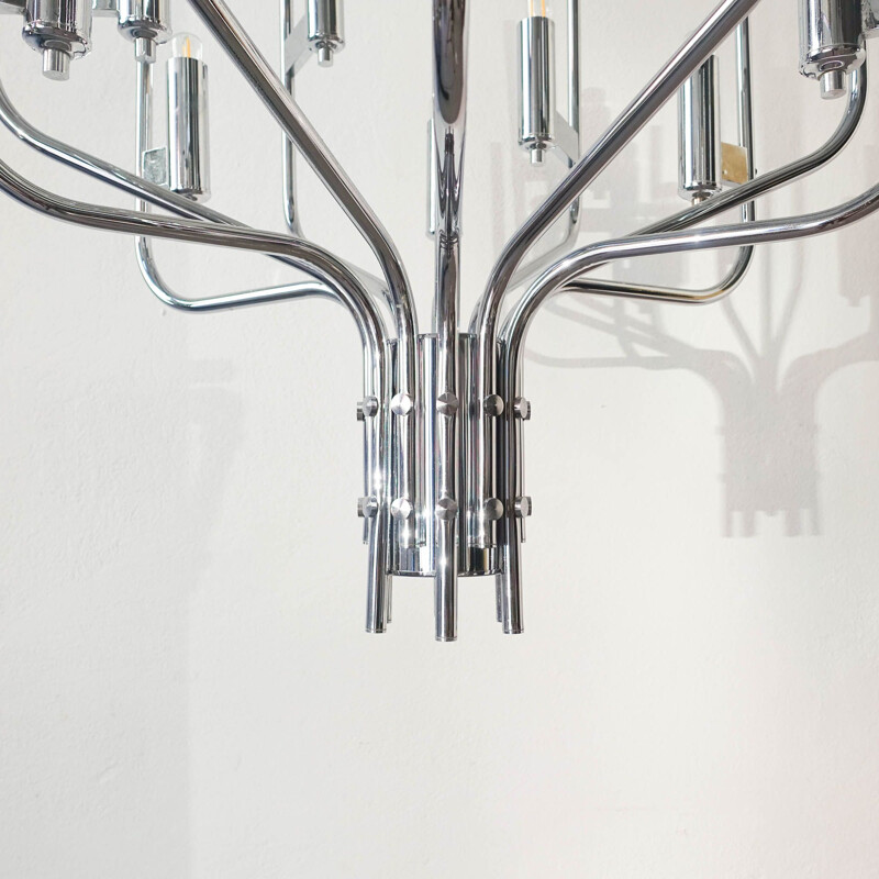 Italian vintage chrome chandelier by Gaetano Sciolari, 1970s