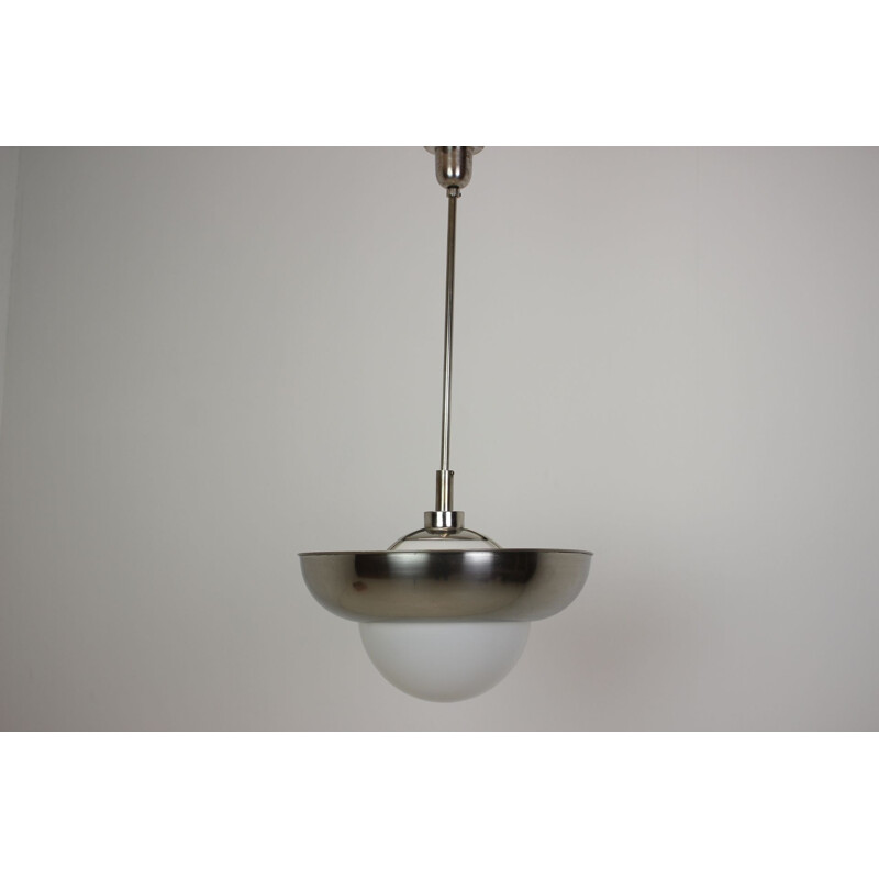 Vintage art deco metal and glass pendant lamp, Czechoslovakia 1930