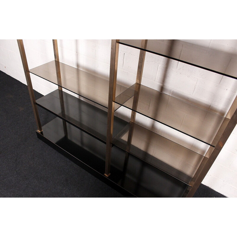 Gold plated and wood Belgochrom shelving unit - 1970s