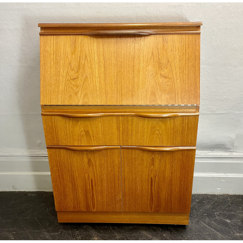 Vintage teak secretary on 4 castor wheels, 1970s