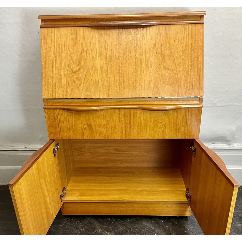 Vintage teak secretary on 4 castor wheels, 1970s