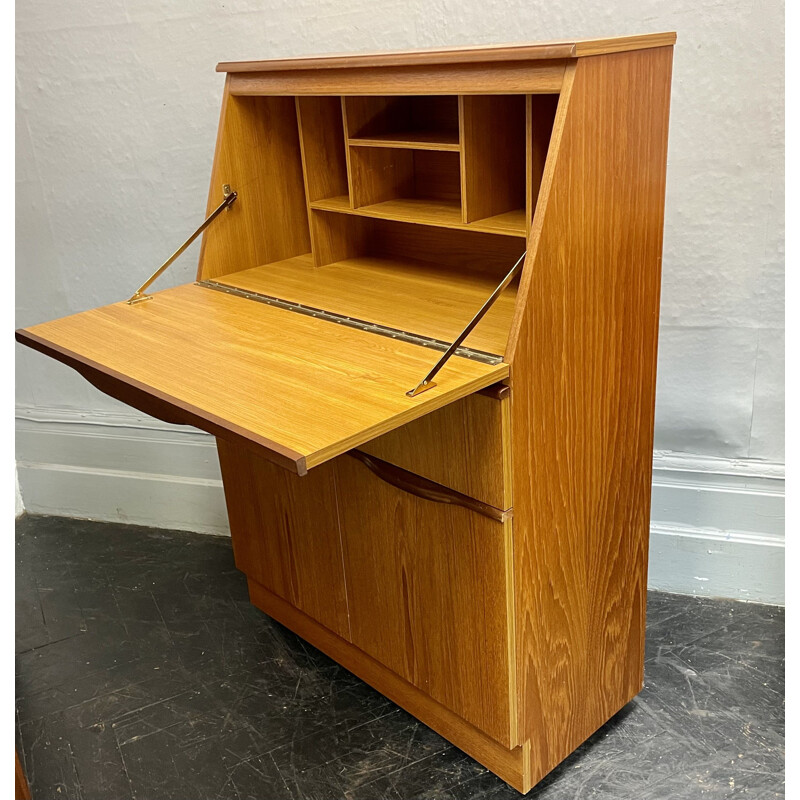 Vintage teak secretary on 4 castor wheels, 1970s