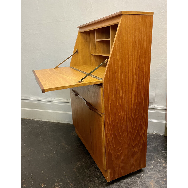 Vintage teak secretary on 4 castor wheels, 1970s