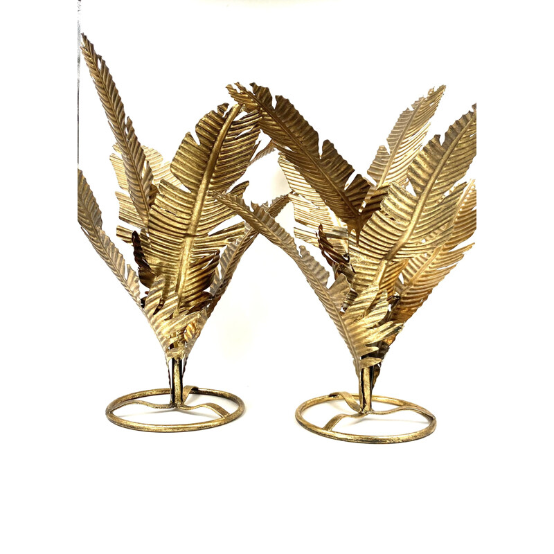 Pair of vintage brass fern sculpural plants, Italy 1970s