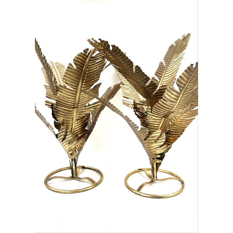 Pair of vintage brass fern sculpural plants, Italy 1970s