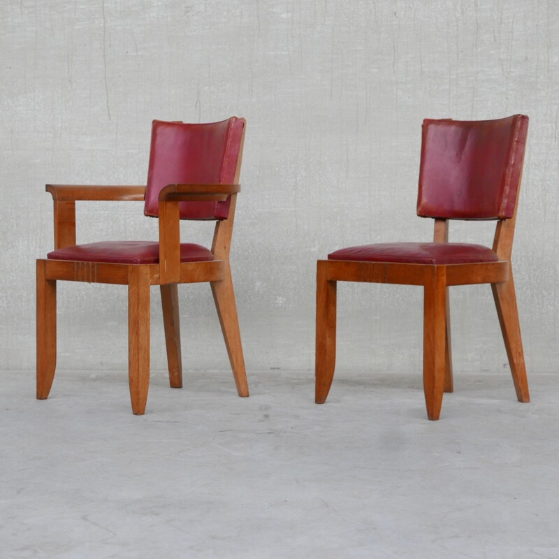 Ensemble de 6 chaises vintage en chêne par Dudouyt, France 1940