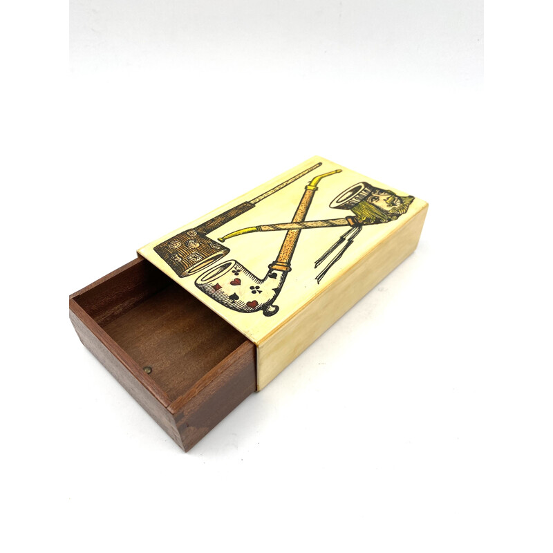 Vintage Pipes mahogany box by Piero Fornasetti, Italy 1950