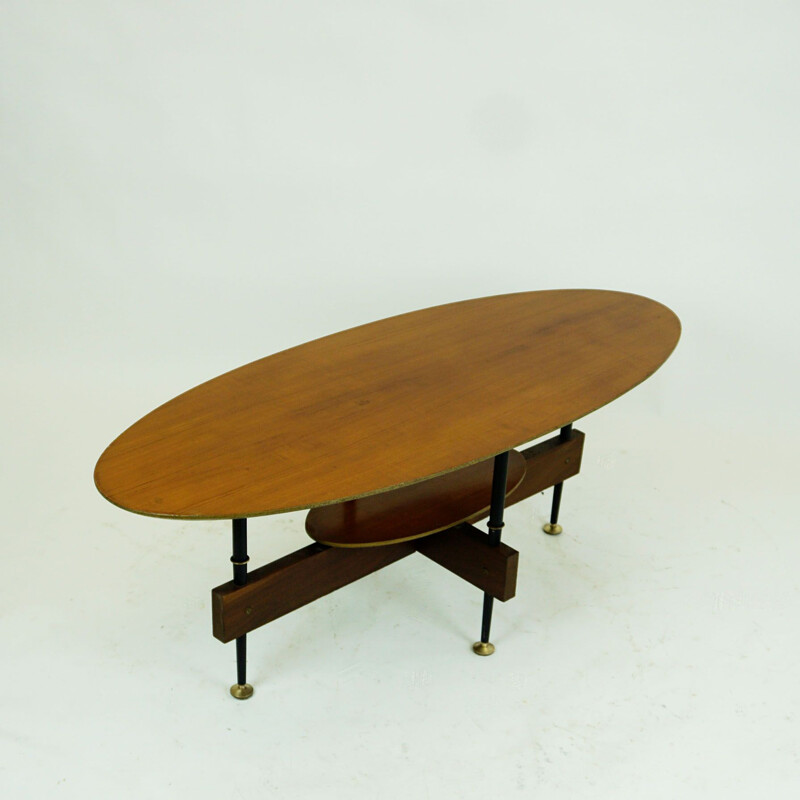 Vintage oval Italian teak coffee table, 1950s