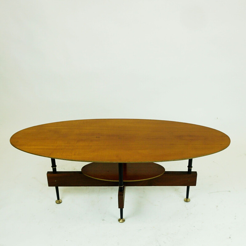 Vintage oval Italian teak coffee table, 1950s