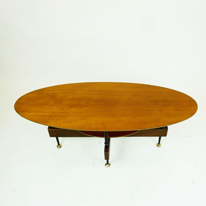 Vintage oval Italian teak coffee table, 1950s