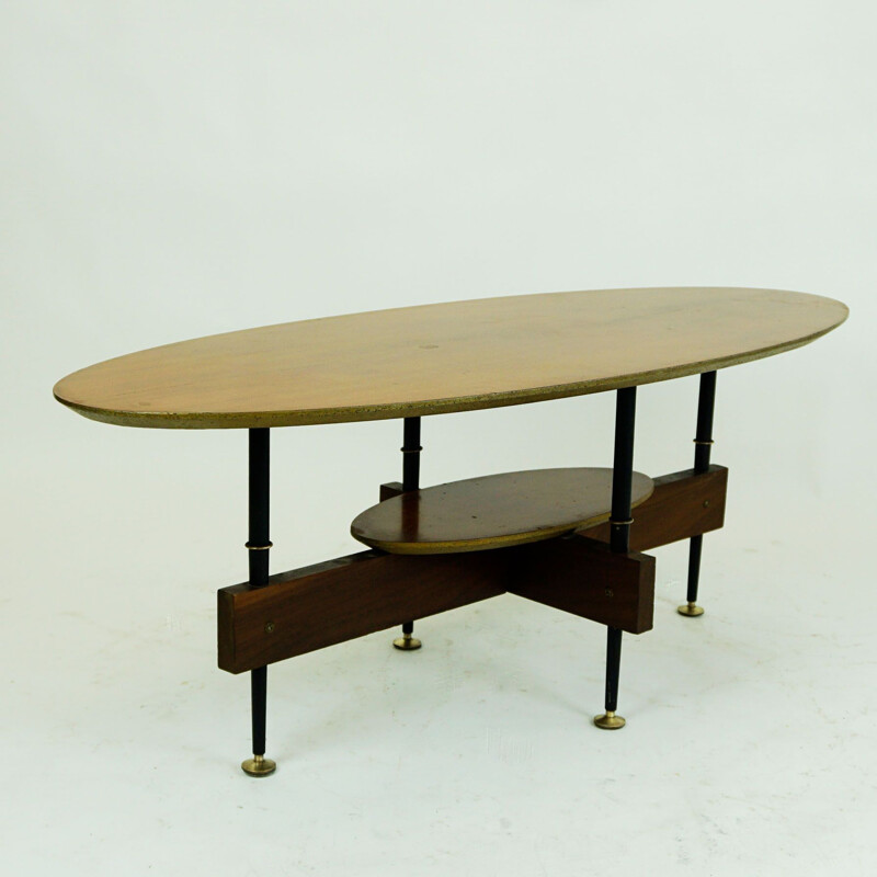 Vintage oval Italian teak coffee table, 1950s